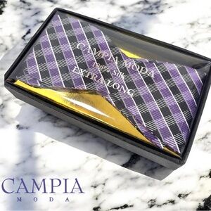 Campia Moda 100% Silk Extra-Long Gentleman’s Tie – Purple & Black Classic Check